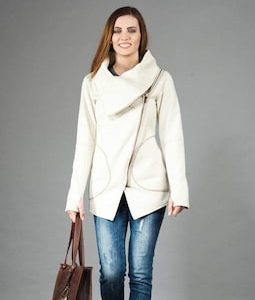 Custom Womens Clothing, Autumn  Style Women Coat, Personalized Gifts, Cowl Neck Coat, Asymmetrical Jacket, Warm Zipper Coat, Cozy Clothing