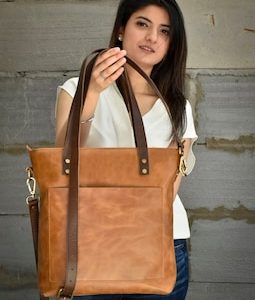 leather tote bag for women gift large leather work bag Personalized purse gift genuine leather Shoulder shopper for mother girlfriend laptop