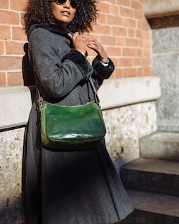 48Hours DELIEVRY,Green Leather Crossbody Bag: Handmade Italian Messenger Bag