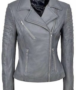 Womens GREY Lambskin Leather Jacket | Sheep Leather Jacket | Slim Fit Motorcycle Grey Jacket | Celebrity Leather Jacket Christmas Gift Her