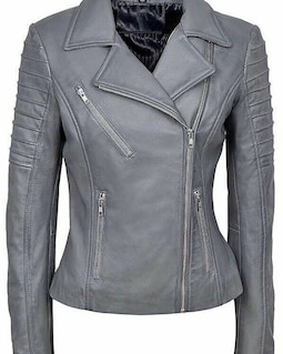 Womens GREY Lambskin Leather Jacket | Sheep Leather Jacket | Slim Fit Motorcycle Grey Jacket | Celebrity Leather Jacket Christmas Gift Her