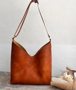 Full Grain Leather Tote Bag, Adjustable Strap Hobo Shoulder Purse, Handmade Everyday Bag