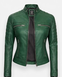 Green Leather Biker Jacket Women | Slim Fit Moto Jacket | Stylish Streetwear