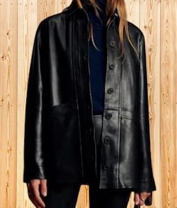 Women Black Genuine Lambskin Leather Jacket Button Front Shirt Jacket Oversized Leather Blazer Casual Designer Outerwear Coat