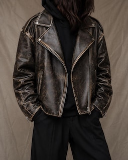Women’s Distressed Leather Jacket, Old School Rugged Biker, Vintage 90s Retro Moto Jacket, Oversized Motorcycle Jacket, Genuine Cow Leather