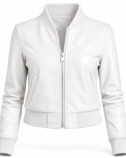 Women’s White Lambskin Leather Bomber Jacket, Cropped Moto Jacket, Minimalist Fashion Outerwear