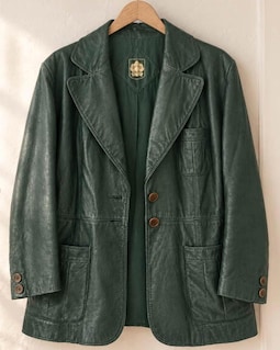Vintage Green Leather Blazer for Women Genuine Leather Jacket Dark Forest Green